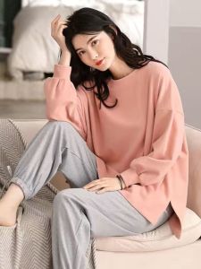 ชุดนอนผู้หญิงผ้าฝ้ายแท้แขนยาวฤดูใบไม้ผลิและฤดูใบไม้ร่วง ชุดลำลอง ชุดนอน ชุดนอนผู้หญิง ชุดนอนผ้าฝ้ายแท้ ชุดนอนผู้หญิง