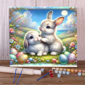 Oil Painting By Numbers Easter Rabbit DIY Digital Oil Painting Drawing on Canvas Wall Decor Living Room Gift