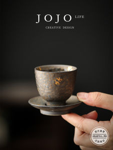 Rust Glazed Ceramic Tea Cup Gold Plated Iron Red Clay Handmade Vintage Style Tea Drinking Bowl by Jojos Life PD