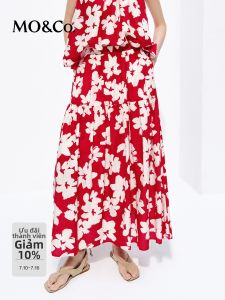 MO&Co. | Summer Thin Red Base Floral Tiered Skirt