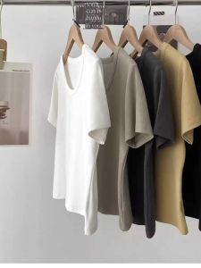 Loose U-Neck Short Sleeve T-Shirt Women Summer Fashion plus Size Cover Belly Slimming White Top Korean Style Commute Wear