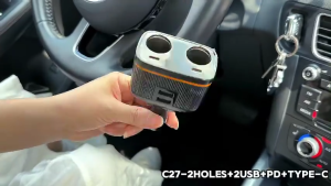 2Holes Super Fast 145W Car Charger 5 in 1 PD45W Type-C Multi-Port Smart Quick Charging with Cable
