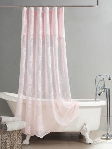 DAISHI | Pink Lace Hollow Polyester Waterproof Mildew-resistant Wavy Edge Bath Curtain