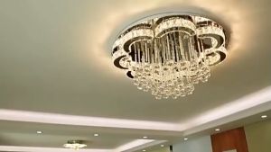 Đèn ốp trần pha lê Đèn trần hình tròn khổ lớn 3 chế độ ánh sáng trang trí phòng khách hiện đại có khiển