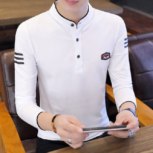 Áo Thun Nam Tay Dài Cổ Đứng Dáng Ôm Vừa Vặn Chất Liệu Cotton Nguyên Chất Thời Trang Xuân Mới Về Áo Thun Nam