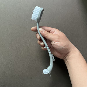 1pc Dual-Headed Long Handle Cleaning Brush Soft Bristle Shoe Brush Shoes Cleaning Brush Stains Removal Brush Multifunctiona