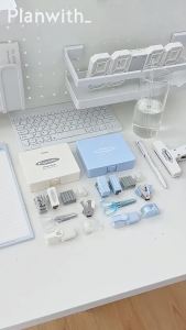 1 Box of Planwith Multifunctional Efficiency Eet Tool Box 8-Piece Punching Machine Stapler Scissor Tape Machine Hand Ledger
