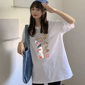 เสื้อยืดแขนสั้นผู้หญิง ทรงหลวม คอกลม พิมพ์ลายจีนโบราณ แฟชั่นลำลอง สไตล์วิทยาลัย เสื้อยืดผู้หญิง ฤดูร้อน 2024