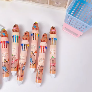 Capybara Pen 10 Colors Ball Pen 🖊️ 卡皮巴拉十色圆珠笔 Pen Tekan Kartun Comel Penulisan Melukis Pelbagai Warna Kids Writing Drawing Stationery Student