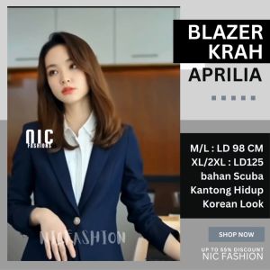 Blazer Kerja Kantor Wanita Kantong Kancing Krah Korea Style April - NIC Fashion