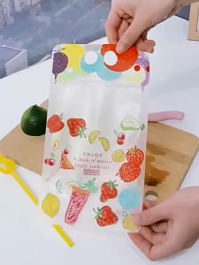 10 Pcs Standing Pouch Plastik Minuman Kekinian + Sedotan
