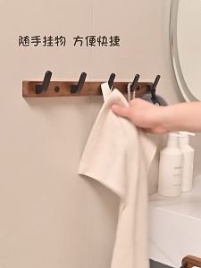 Drill Free Solid Wood Hook Thicken Clothes Door Hook Wall Hanger Storage Rack Bathroom Coat Towel