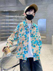 Boys Summer Long Sleeve Ice Silk Shirt Thin Outerwear Hong Kong Style mid Summer Childrens Sun Protection Top for Boys