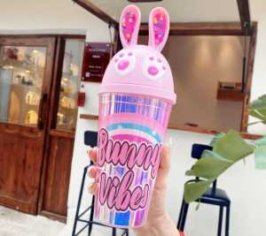 botol minum kelinci  tumbler sedotan lucu (bonus gantungan botol)