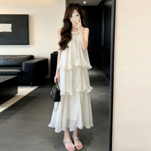 SUSIEYUAN | Đầm Maxi Biển Không Quai Phong Cách Pháp Màu Trắng