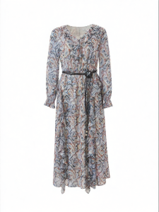 BADINA | Autumn Womens Chiffon Dress Long With Dyed Floral Prints