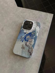 Retro Painted Blue Lotus Matte Anti-Fall Two-In-One  Case for Men And Women New Chinese Style High-End Feel  15 pro Max
