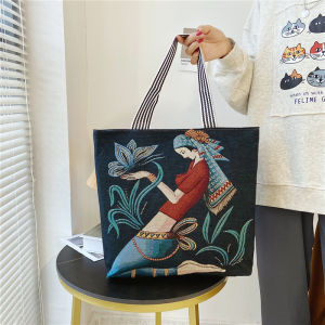 Canvas Bag Womens Ethnic Style Shoulder Bag Chinese Ancient Style Handbag Work Canvas Bag Bag Commuter Bag Retro Tote Bag