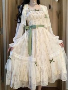 French Floral Strap Dress Womens Summer New Arrival Mid Length Long Length Sweet Princess Skirt Sun Protection Cardigan Two-piece Set