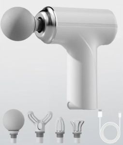 Powerful Muscle Massager - Deep Tissue 6mm 6 Speeds 4 Attachments for Muscle and Joint Recovery Portable Rechargeable Percussion Device in White and Blue