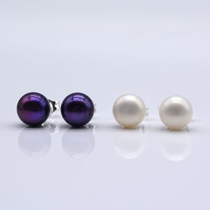 Freshwater Pearls Two Pairs Of Pearl Stud Earrings White And Black Flat Round Natural Freshwater Pearls Womens Earrings