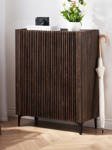 Modern Outdoor Wooden Shoe Cabinet Integrated against Wall Storage Furniture for Small Spaces Home Entrance Double Door