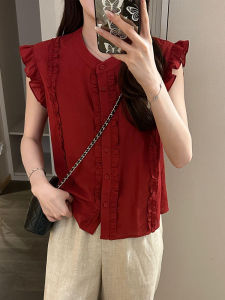 Shalldoer | เสื้อเชิ้ตแขนกุดคอตัดรูปสไตล์เกาหลีสำหรับผู้หญิง ทรงหลวม สไตล์ลำลอง ฤดูร้อน 2025 เสื้อเชิ้ตผู้หญิงแบบใหม่