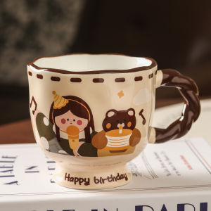 Retro Cute Ceramic Coffee Cup Office Drinking Water Cup High Aesthetic Value Birthday Gift High Footed Cup Home Office Use