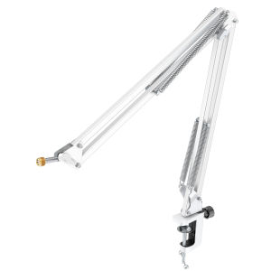 AmpliGame by FIFINE Metal Microphone Stand – SturdyUniversal Mount Compatible for Studio Streaming & Podcast Setup-CS1W White