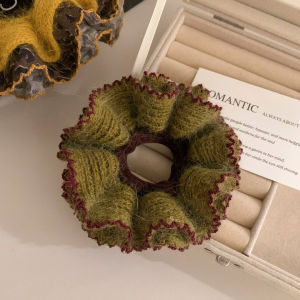Green Knitted Hair Ties Womens Stylish Knit Wool Hair Bands Korean Style Bun Headbands Fashionable Hair Accessories