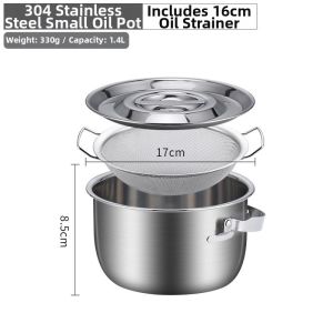 HANXIAO | Heat Resistant Stainless Steel Oil Container with Lid and Filter