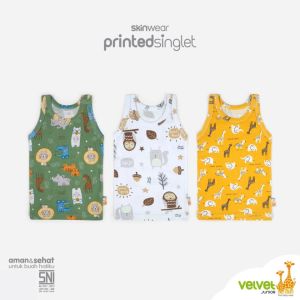 Velvet Junior 3 pcs Singlet Oblong Kutung Print Motif Terbaru Adem Kaos Katun Buntung Anak Bayi