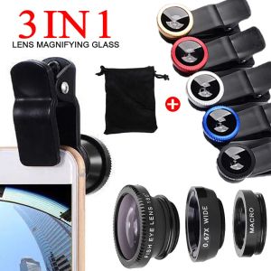 3 In 1 Fisheye Phone Lens 0.67X Wide Angle Zoom Lens Fish Eye Macro Lenses Camera Kits With Clip For iPhone Samsung Smart Phone