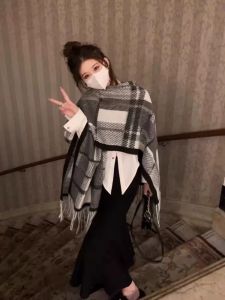 Retro Watercolor Painting Cowl Neck Knit Sweater Coat Womens Loose Tassel Scarf Outerwear Top for Autumn Winter