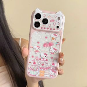 Sanrio | Luxury Cute Ruijian Strawberry Cake Pink KT Phone Case For iPhone 17 Pro Max 16 Pro 15 Pro Max Shockproof Protective Soft Cover