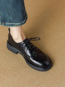 Retro British Style round Toe Knot Detailing Thick Heel Commuter Friendly Womens Fashion Single Shoes Spring Autumn New Arrival