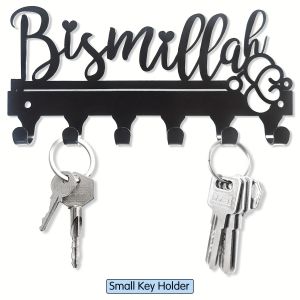 CIFbuy | Islamic Wall Art Iron Key Holder Arabic Blessing "Protect Our Home" Metal Key Rack with Hooks Eid Gift for Entryway Home Decor