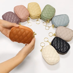 #H9001 Cute Quality Double Zipper Coin Purse Card Holder Key Earphone Lipstick Storage Bags with Key Chain For Women Students Wallet