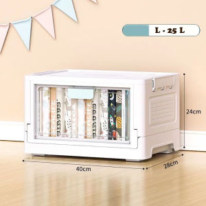 กล่องเก็บเสื้อผ้า กล่องเก็บหนังสือพับได้ กล่องเก็บของซ้อนกันได้พลาสติก กล่องเก็บของเล่นพร้อมล้อ