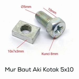 Sekrup Mur Baut Aki Kering Basah Sepeda Motor Universal Kotak Pipih M5 Screw Bolt