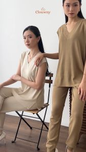 Clouwny Moreno Knit Set Atasan Wanita Kerah Vneck Lengan Pendek Fit to XXL