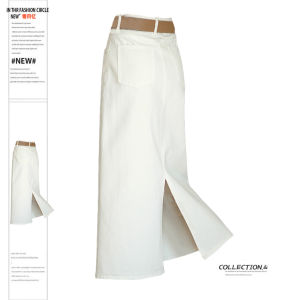 High Waist A-Line Mini Skirt Womens Casual Denim Split Back Long Skirts Spring Autumn Slimming Versatile Commute Style