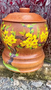 [TẶNG KÈM ẤM] Bình Ủ Ấm Trà Gỗ Dừa Giữ Nhiệt Cao Cấp Vẽ Hoa Mai Trang Trí Decor Quà Tặng Sang Trọng 1000ml - KIM TỨ