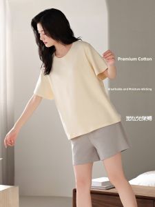 MiiOW | Pure Cotton Lightweight Short Sleeve Sleepwear Set For Women Cat Person Breathable Summer Home Clothes Large Size Shorts
