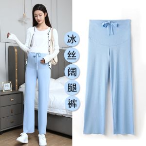 🇲🇾Ready Stock KL FELLO Women Maternity Cool Ice Soft Wide Leg Long Pant Waist Adjust Pregnant Pant Seluar Mengandung Panjang Hamil