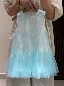 Summer New Style Girls Dress Baby Princess Skirt without Sleeve Vest Blue Tassel Childrens Clothing Casual Skirt for Girls