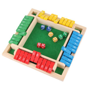 Shut The Box Dice Board Game Four-Sided Flip Card Game Toys Travel Size 4 Player Dice Math Games Wooden Game for Kids Adults