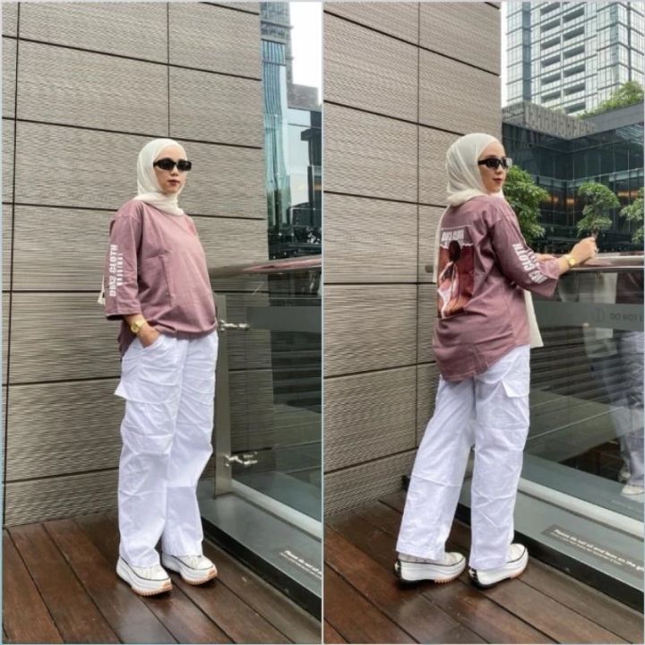 setelan kaos celana cargo viràl bahan katun strecc  30s