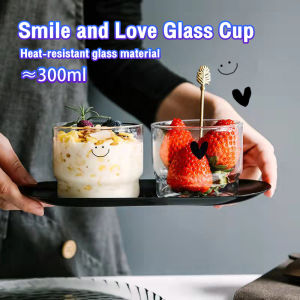 Jozoo Transparent Smile and Love Glass Cup 300ml Heat Resistant