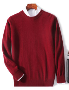 100% Pure Wool Knitted round Neck Sweater Mens Cashmere Base Shirt Business Casual Loose Fit Winter Long Sleeve Turtleneck